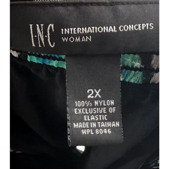 INC International Concepts Peasant Top Plus Size 2X Blue Black Ikat Mesh Overlay - Picture 5 of 5